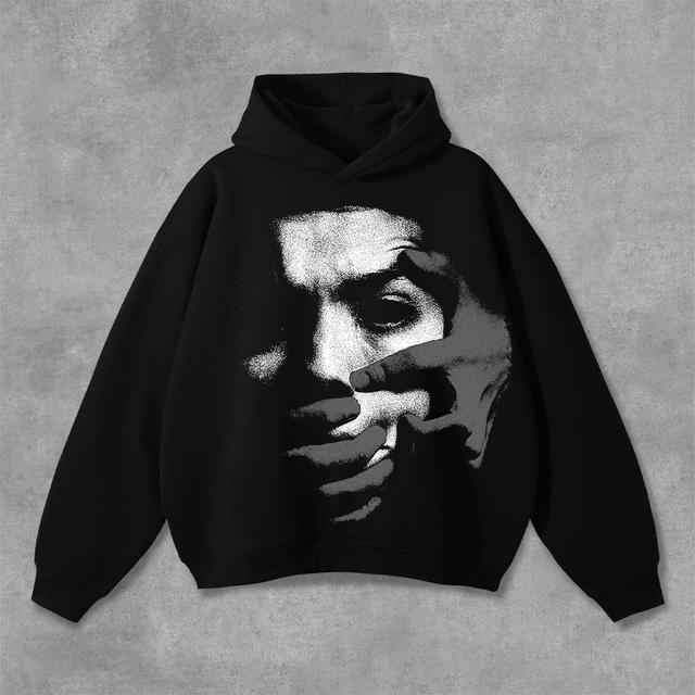 Vintage Fear Portrait Graphic Print Pocketless Hoodie Product Image