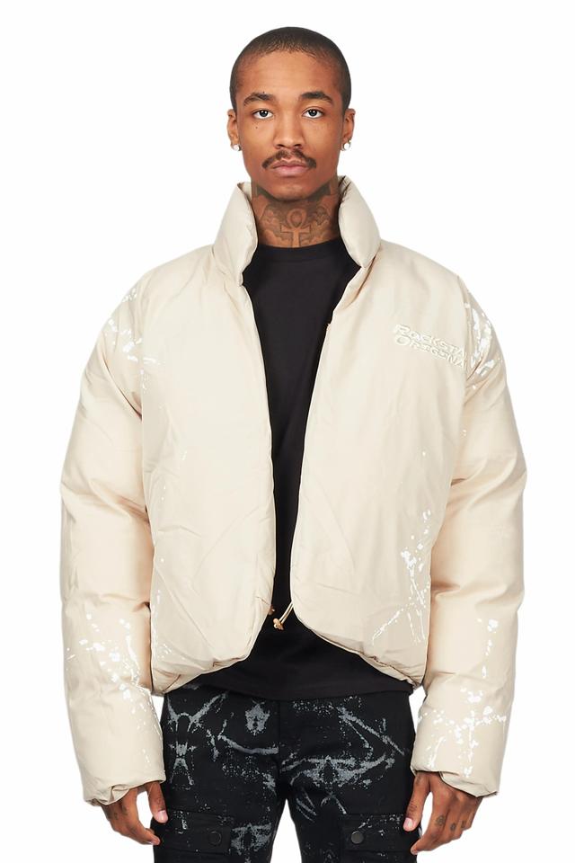 Rabbie Beige/White Puffer Jacket Male Product Image