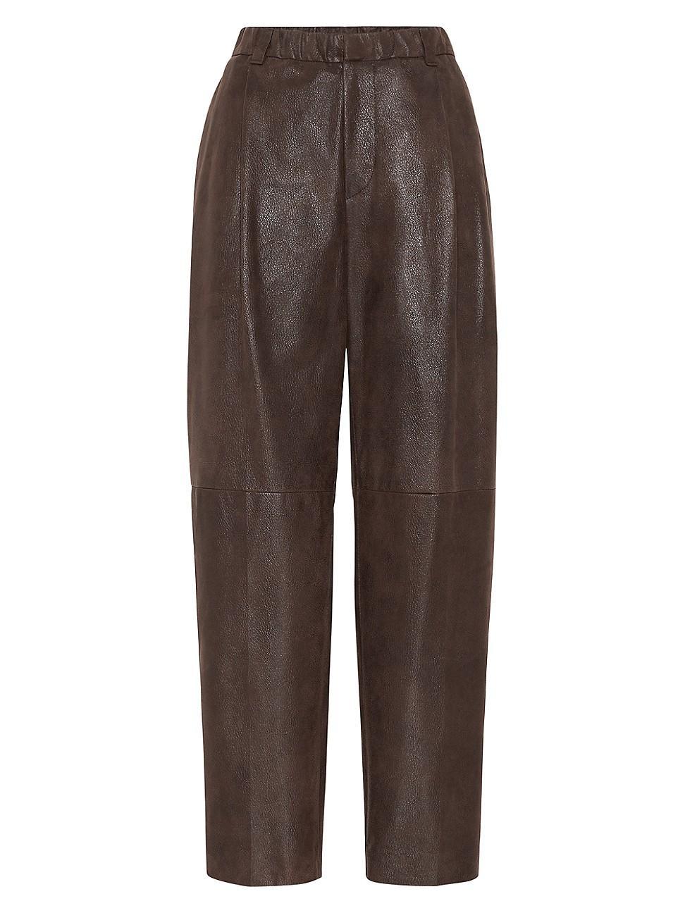 Womens Wet Effect Suede Cropped Baggy Trousers Product Image