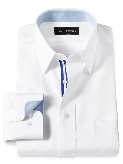 Non-Iron Cotton Solid Dress Shirt With Contrast Trim - White Product Image