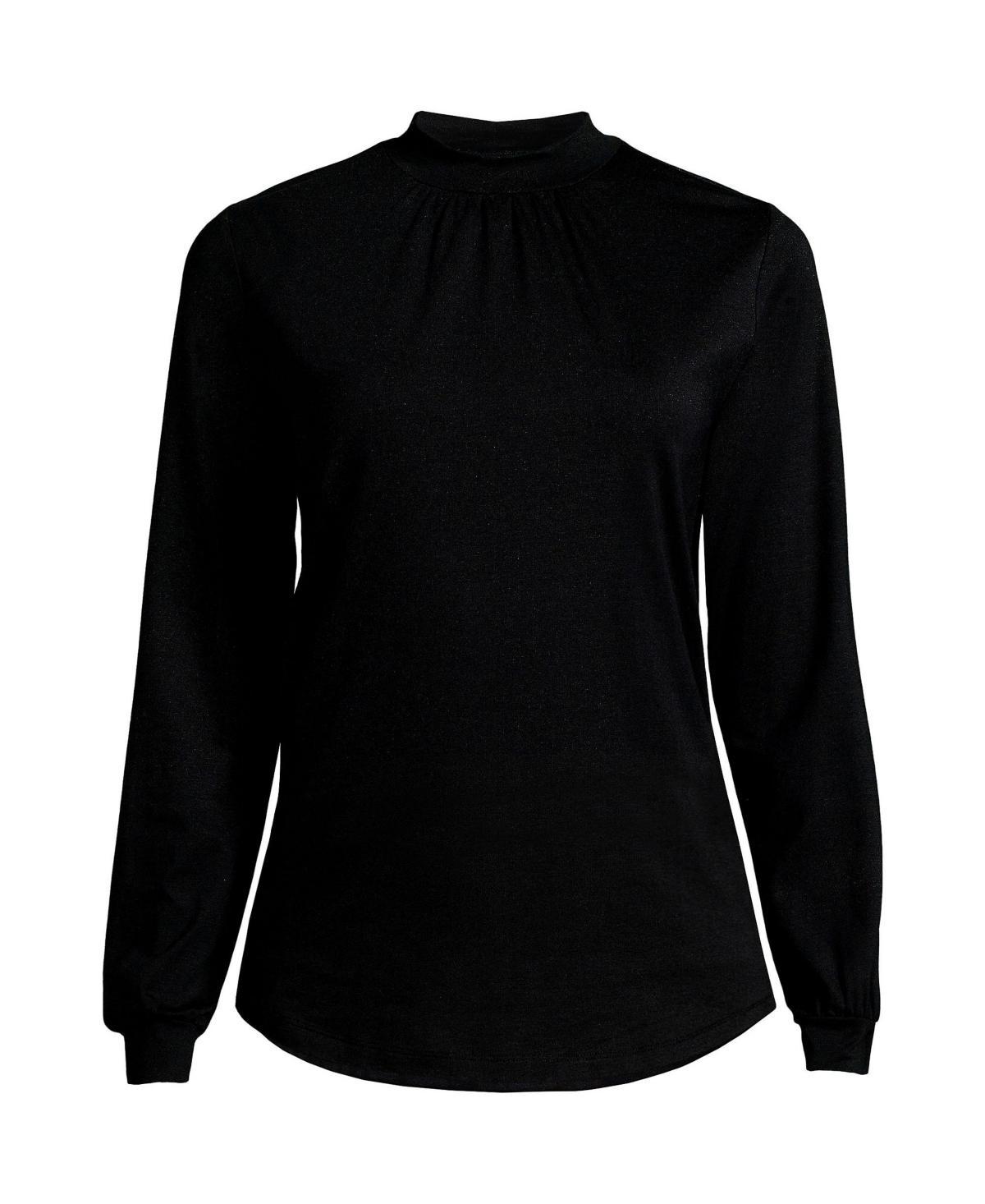 Lands End Womens Jersey Long Sleeve Gathered Mock Neck Tee Product Image