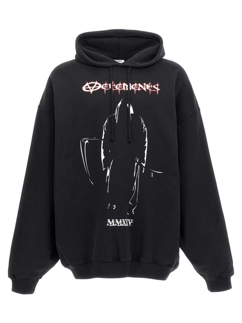 Graphic Printed Drawstring Hoodie In Black Product Image