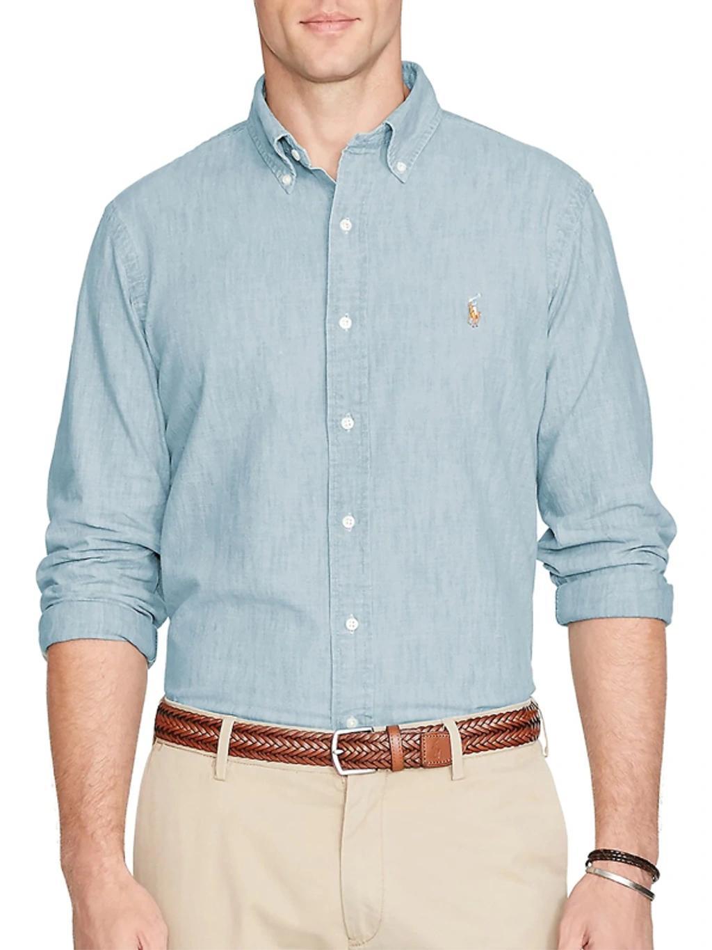 Classic Fit Long Sleeve Chambray Cotton Button Down Shirt product image