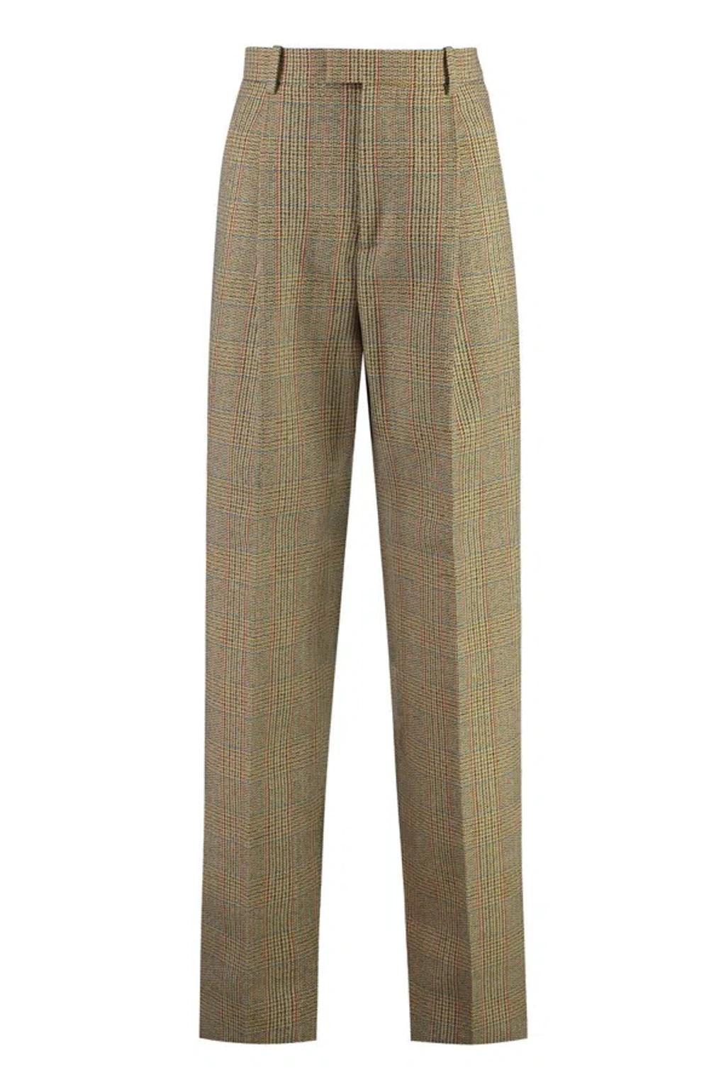 Prince Of Wales Checked Wool Trousers In Beige Product Image