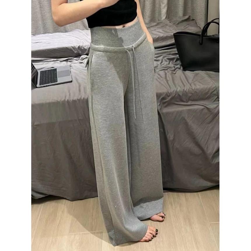 Mid Waist Plain Wide Leg Pants Product Image