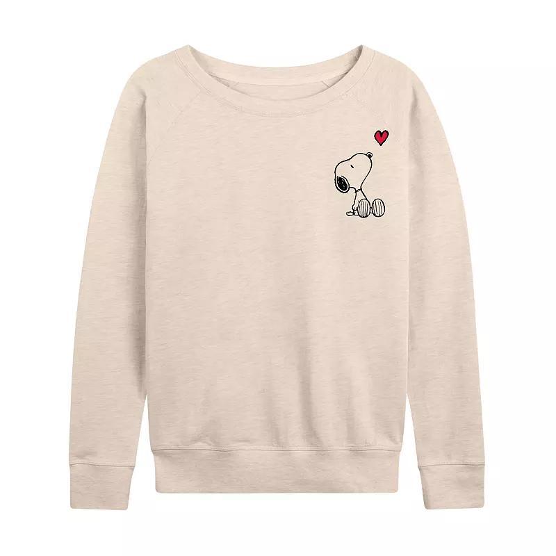 Womens Peanuts Valentines Snoopy Heart Slouchy Graphic Sweatshirt Beig/Green Product Image