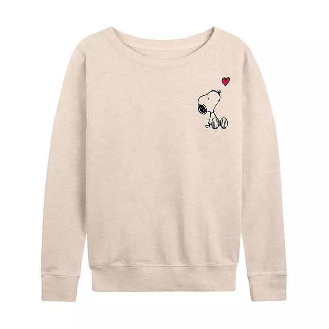 Womens Peanuts Valentines Snoopy Heart Slouchy Graphic Sweatshirt Beig/Green Product Image