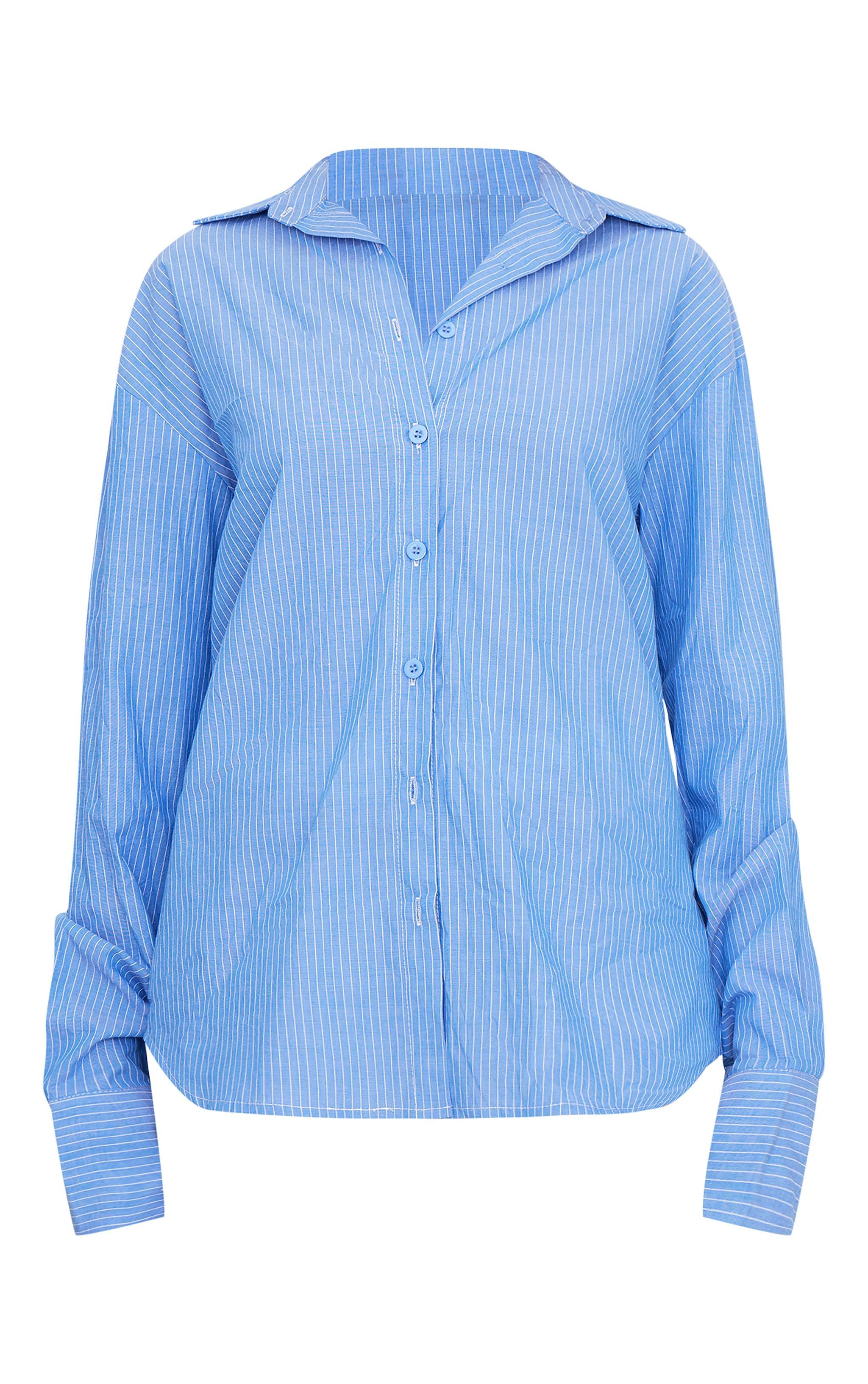 Blue Oversized Striped Cut Out Back Shirt Product Image