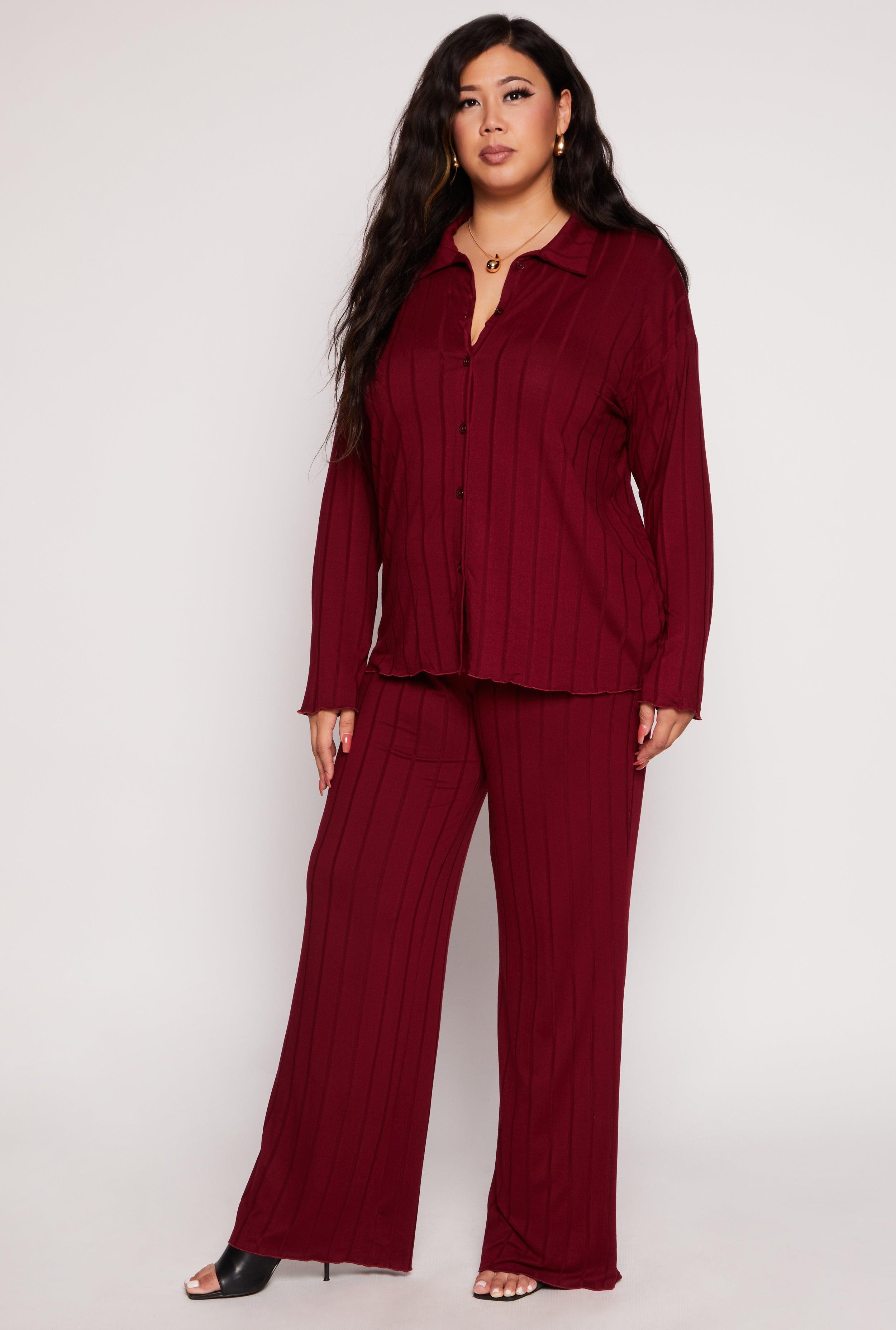 Womens Plus Size Ribbed High Waisted Palazzo Pants product image