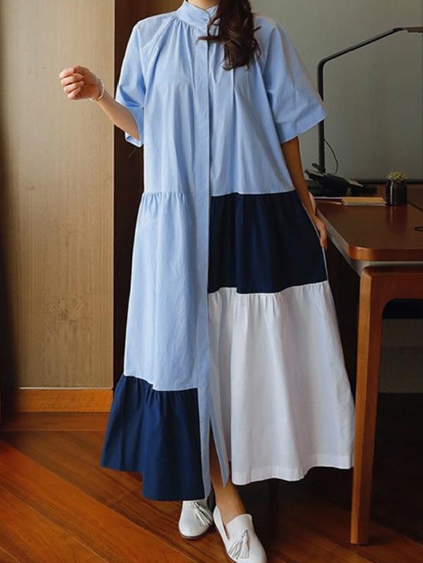 Loose Split-joint A-line Long Dress Product Image