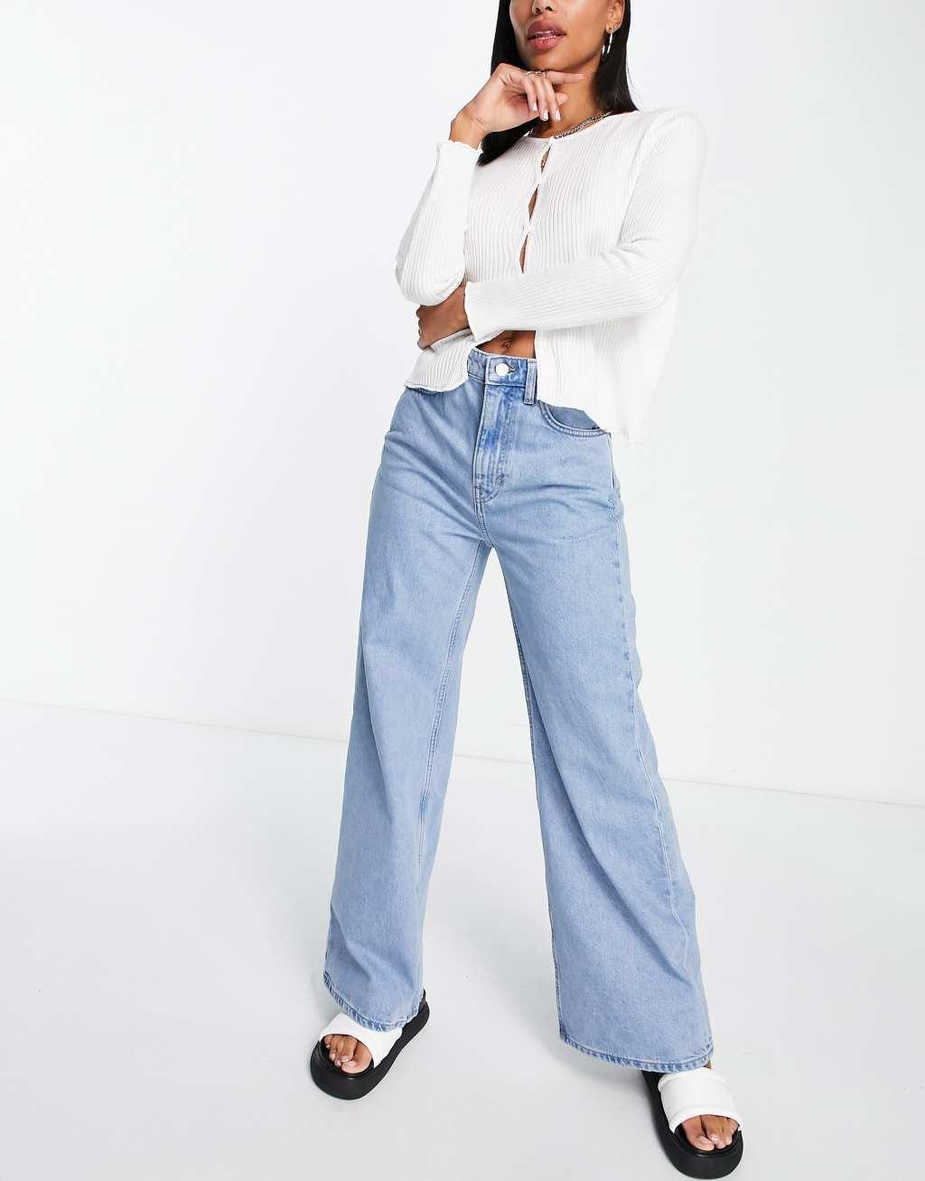 Weekday Ace high waist wide leg jeans in pool blue - MBLUE Product Image