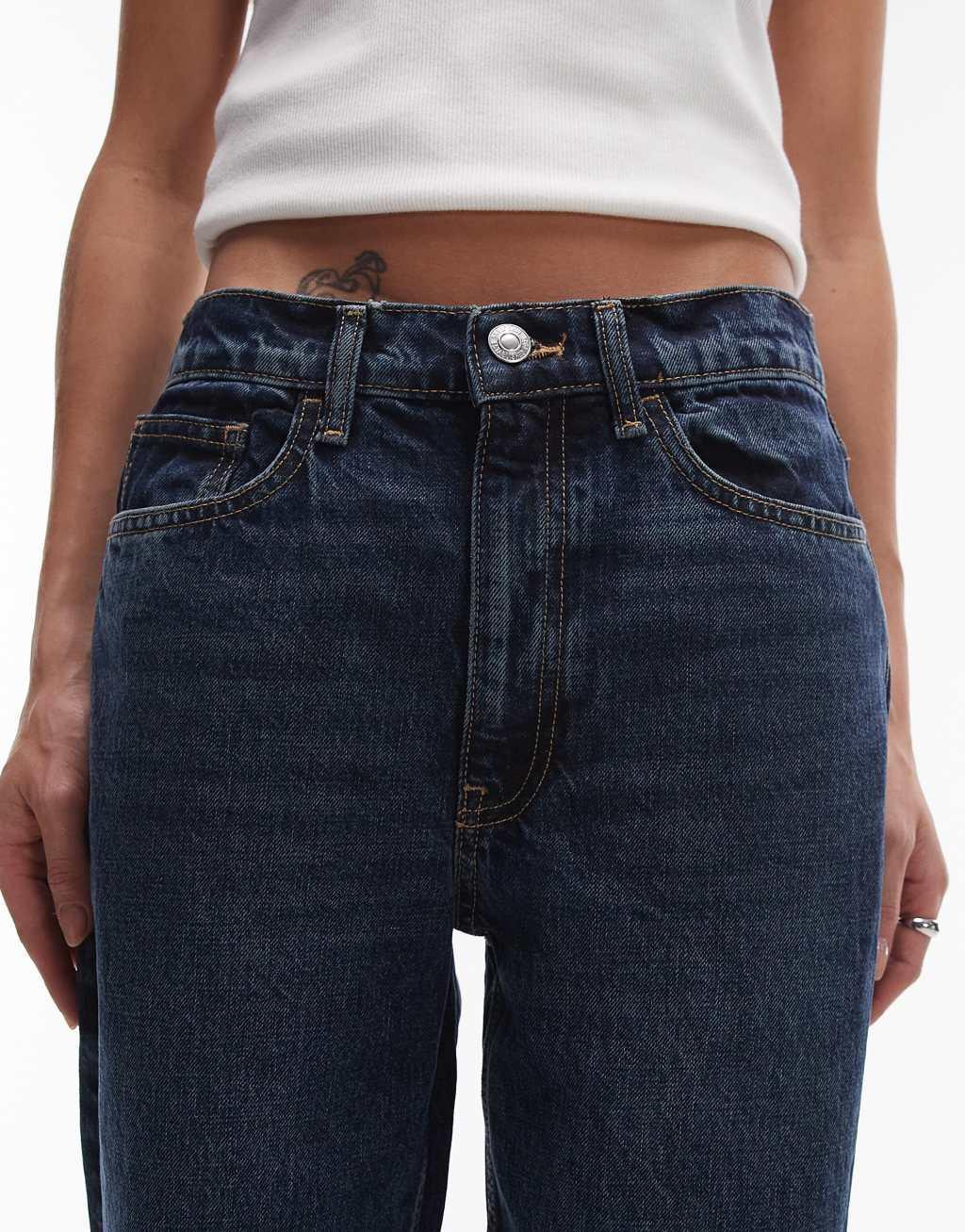 Mango high waist straight leg jeans in medium blue wash Product Image