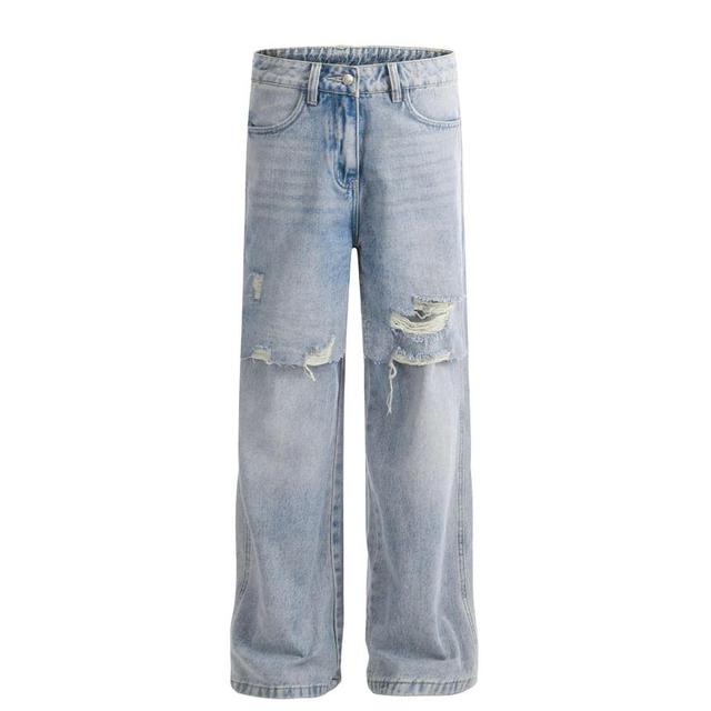 Low Rise Distressed Washed Wide Leg Jeans Product Image