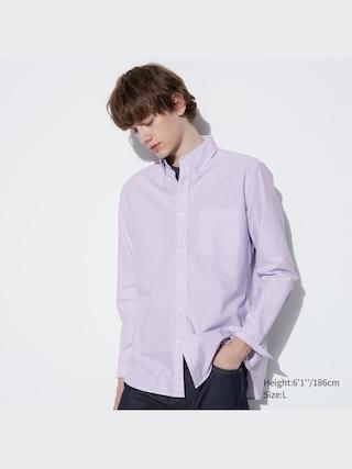 Mens Oxford Striped Slim-Fit Long-Sleeve Shirt Purple 3XL UNIQLO US Product Image