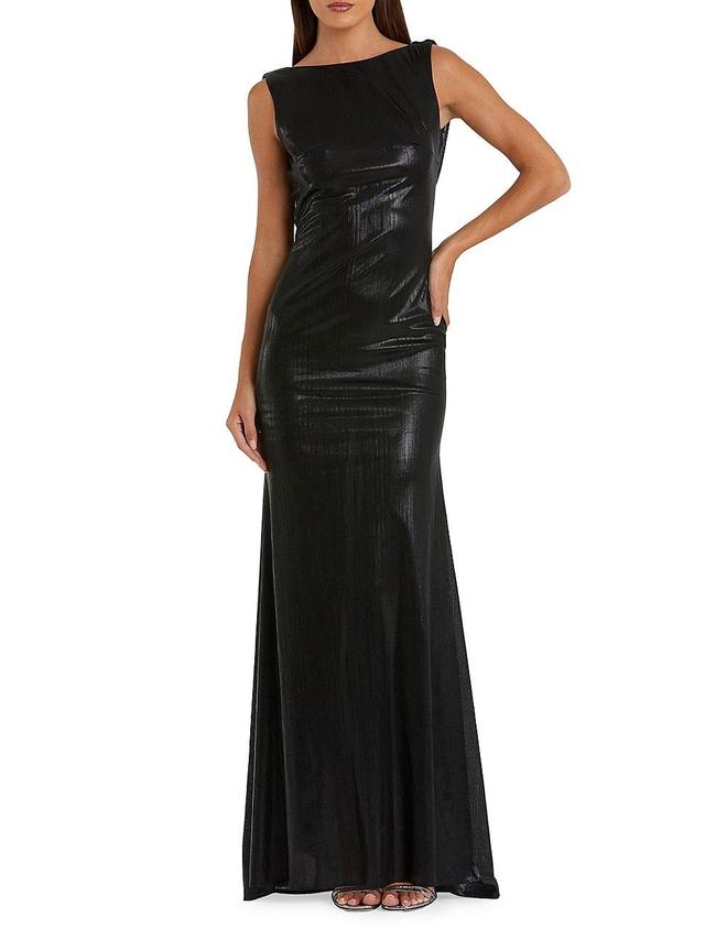 Womens Metallic Cowlneck Mermaid Gown Product Image