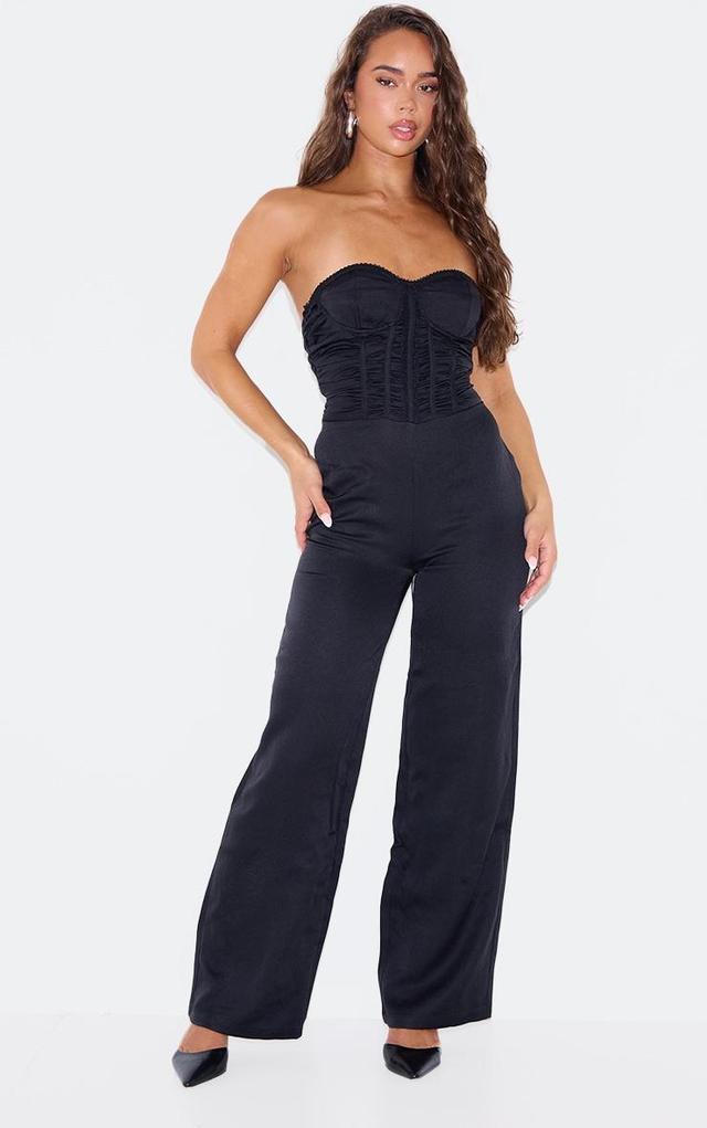 Black Bandeau Corset Lace Up Back Jumpsuit Product Image