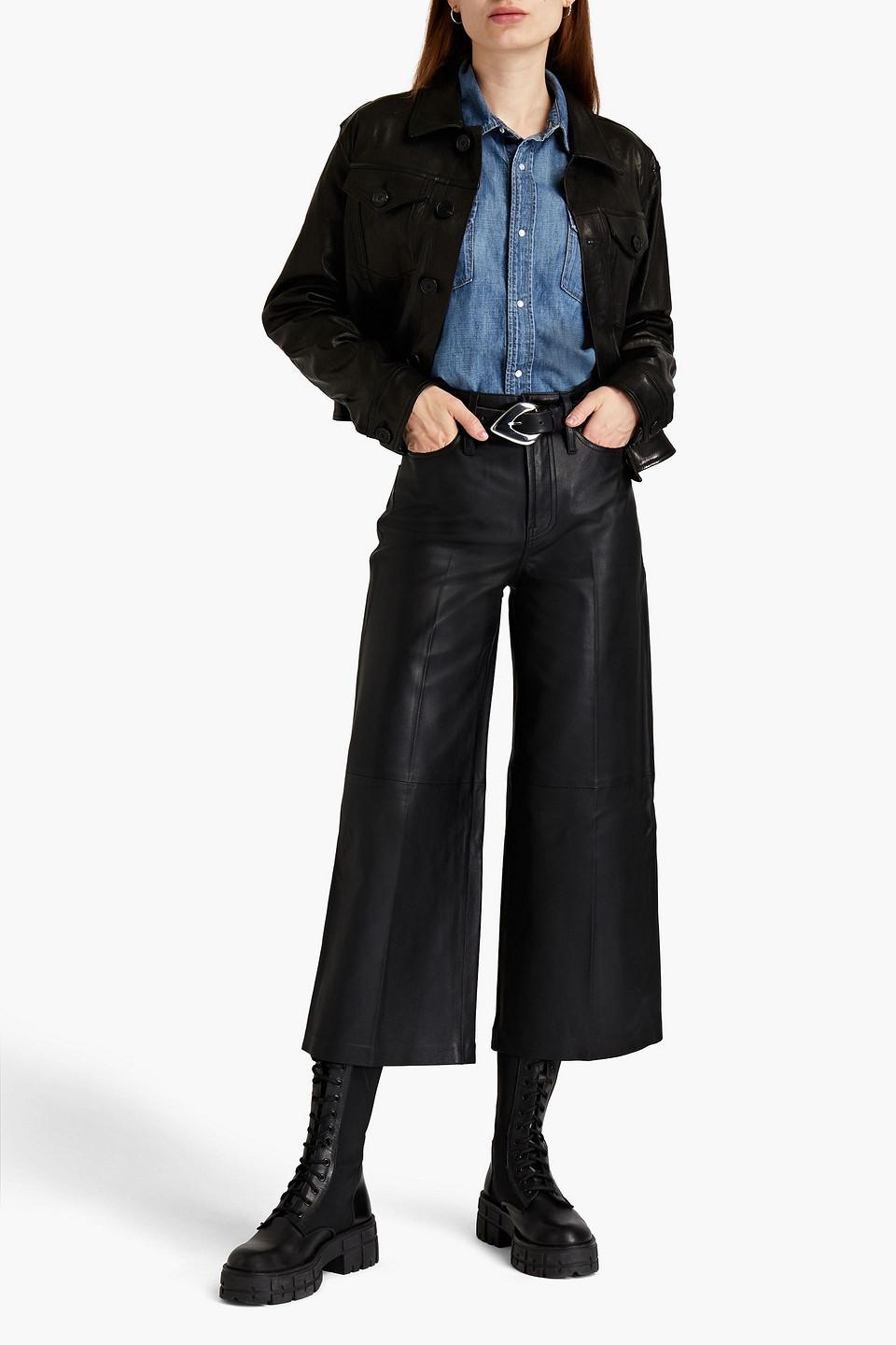 Cropped Leather Wide-leg Pants In Black Product Image