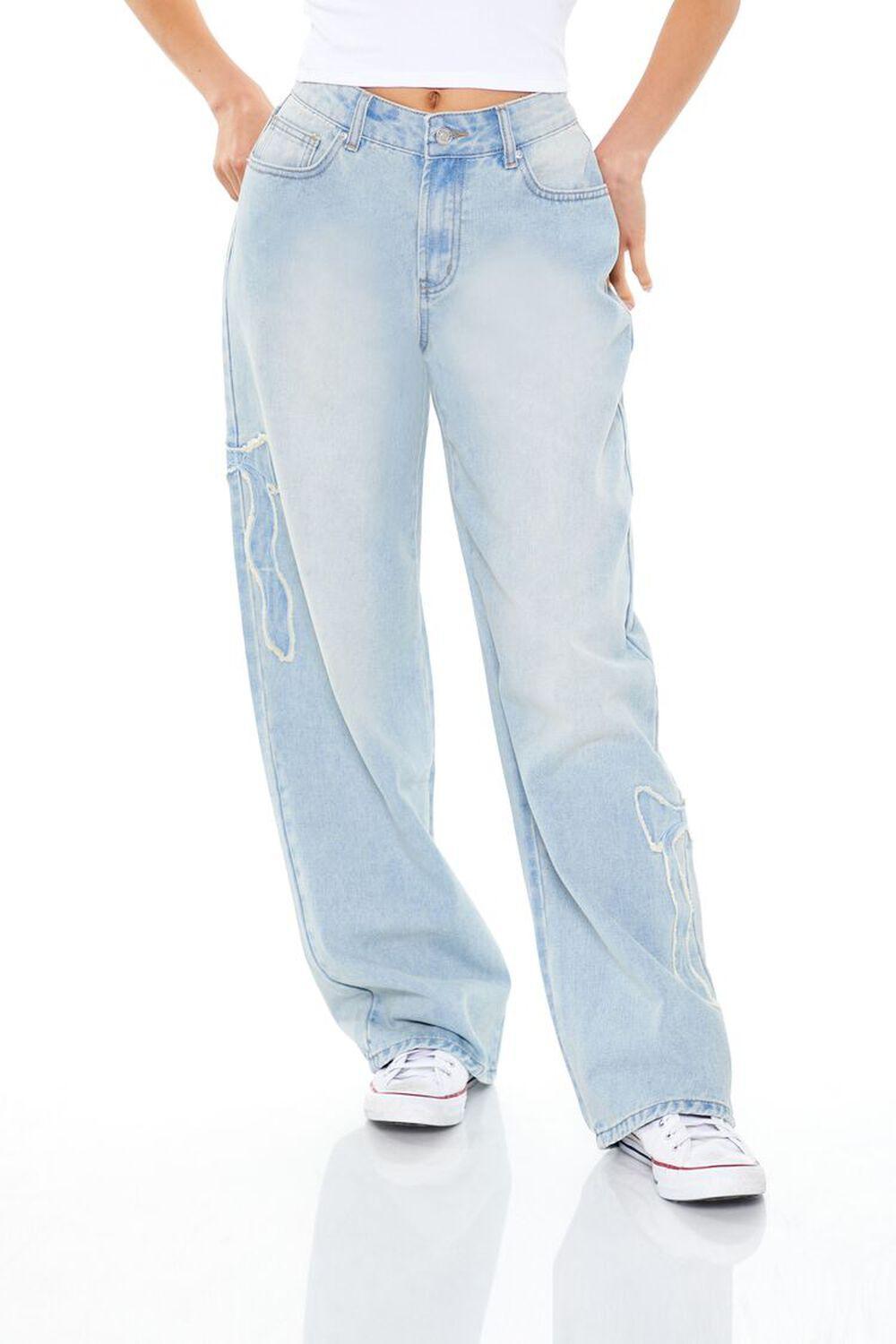 Frayed Bow Mid-Rise Baggy Jeans | Forever 21 Product Image