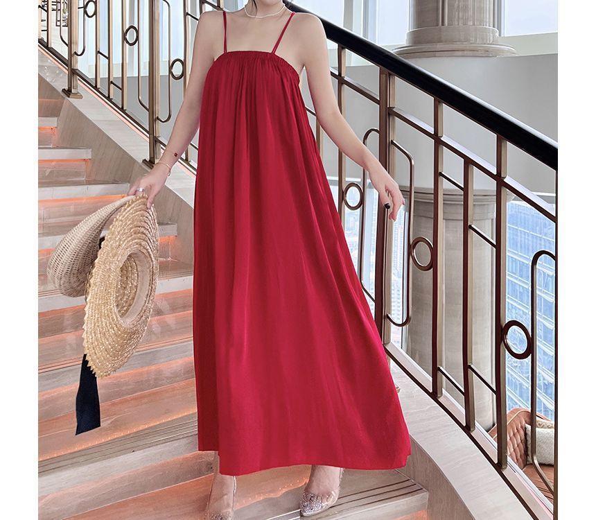 Spaghetti Strap Plain Midi Sundress Product Image