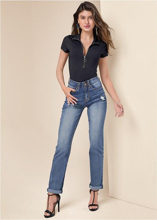 Elastic Waistband Cuffed Jeans product image