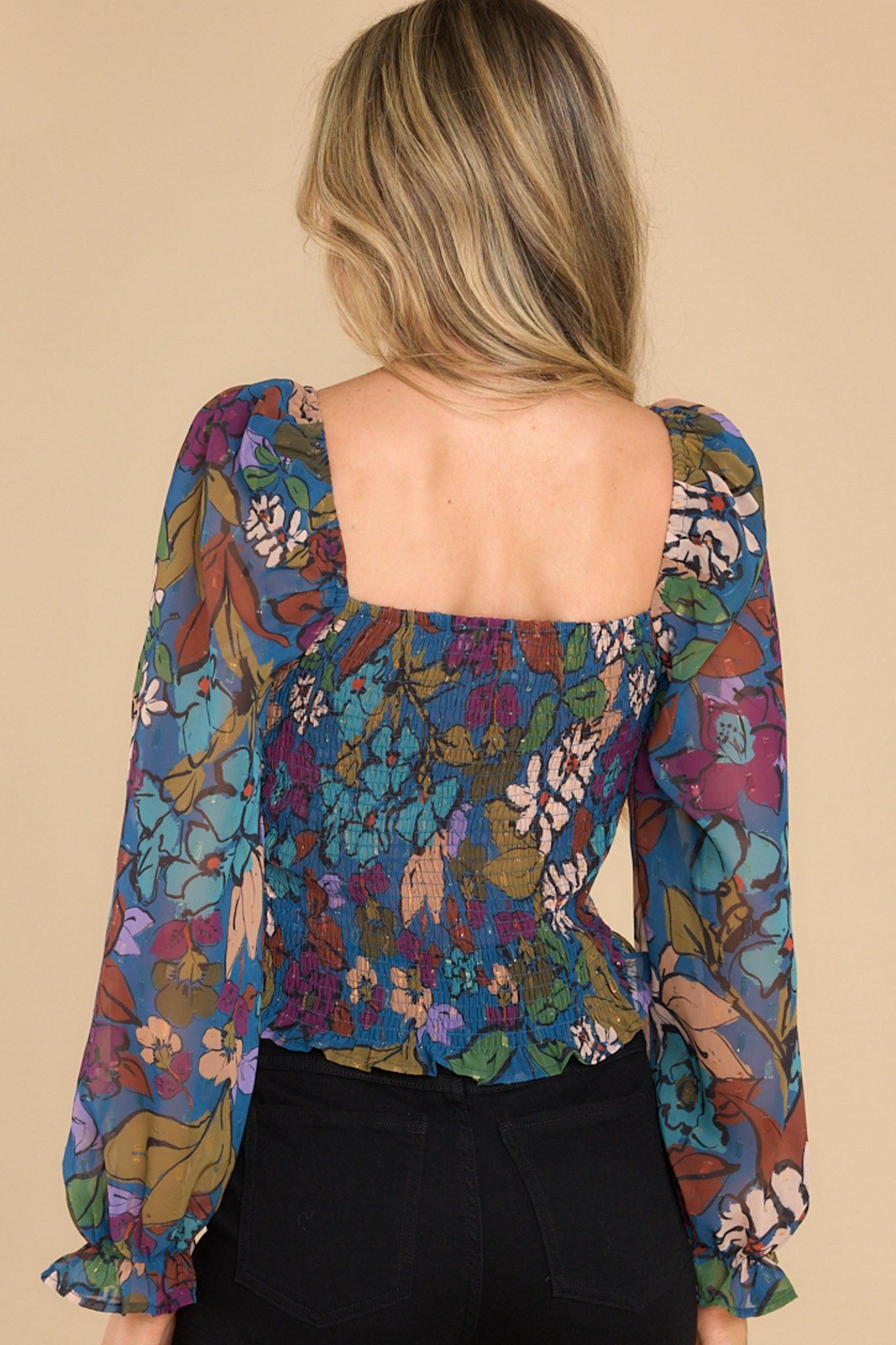 Mara Navy Floral Print Top Product Image