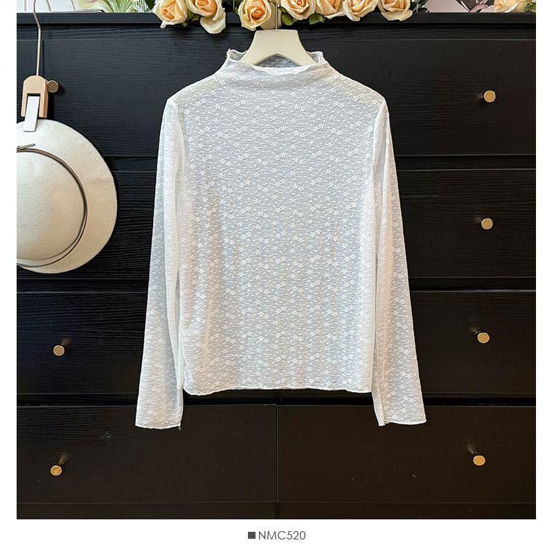 High-Neck Embroidered Lace Top Product Image