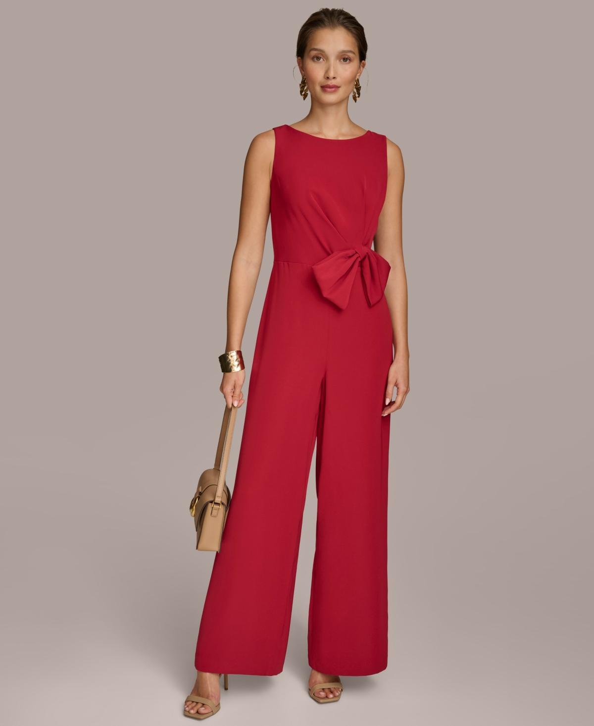 Donna Karan New York Womens Bow-Trim Straight-Leg Jumpsuit Product Image