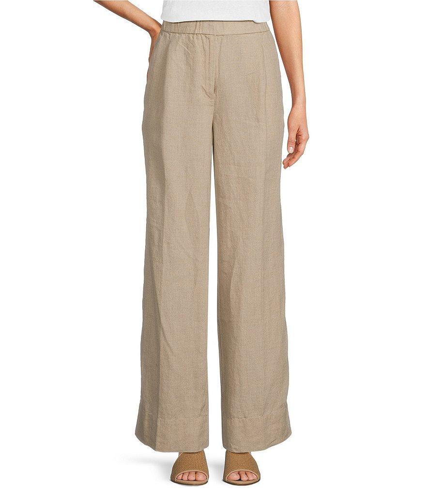 Eileen Fisher Organic Linen Elastic Waist Pleat Front Wide Leg Pants product image