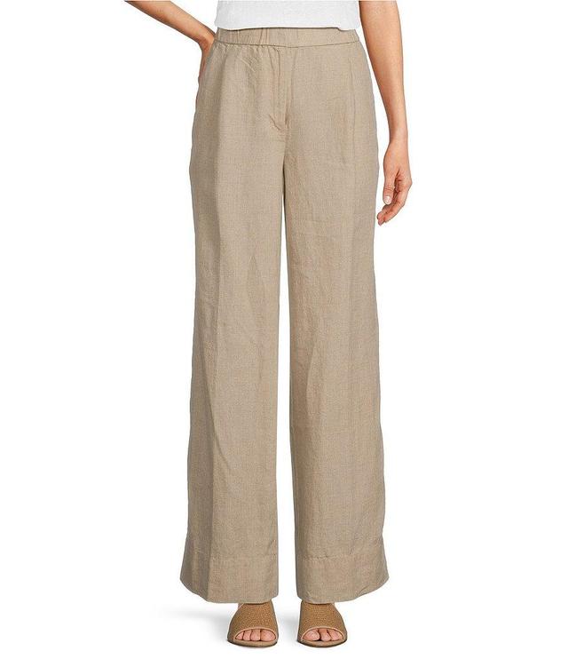 Eileen Fisher Organic Linen Elastic Waist Pleat Front Wide Leg Pants Product Image