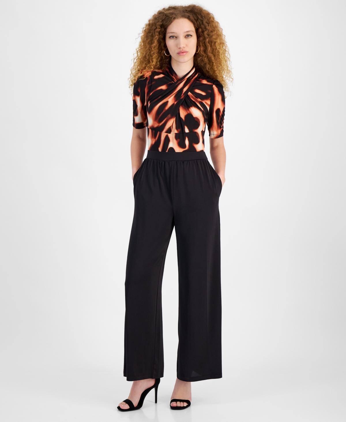 Rachel Rachel Roy Womens Printed Twisted Short-Sleeve Wide-Leg Jumpsuit Product Image