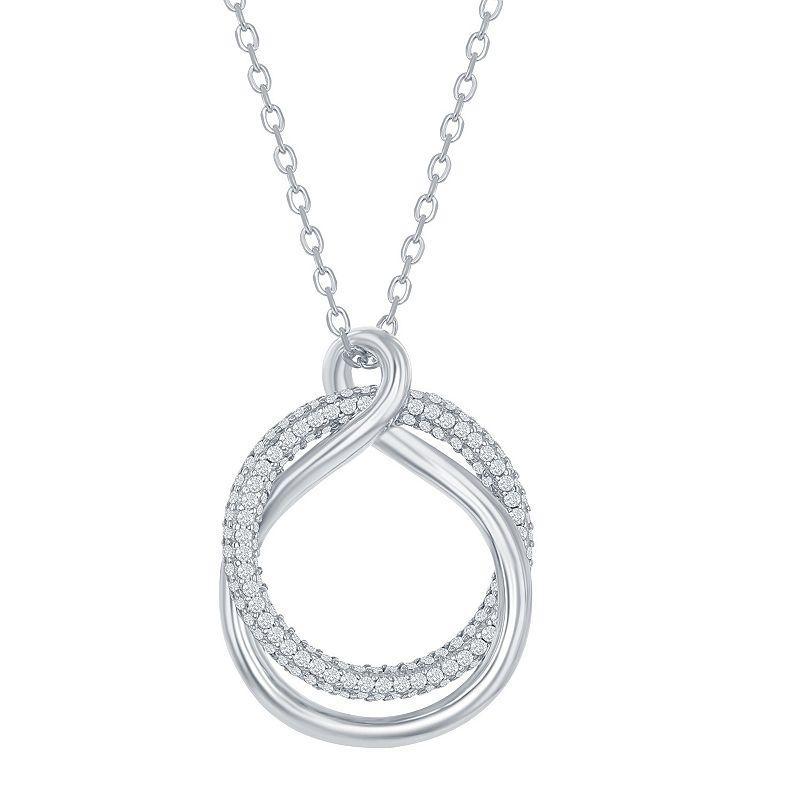 Sterling Silver Cubic Zirconia High Polish Twist Pendant Necklace, Womens Product Image