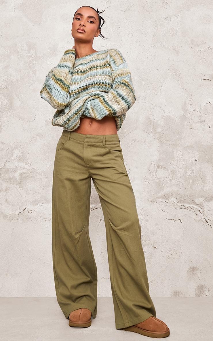  Khaki Low Rise Twill Wide Leg Trousers product image