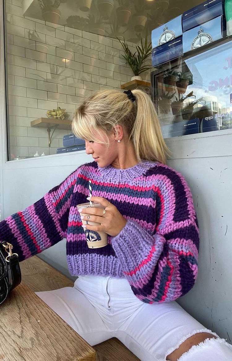 Belmont Stripe Sweater Purple Product Image