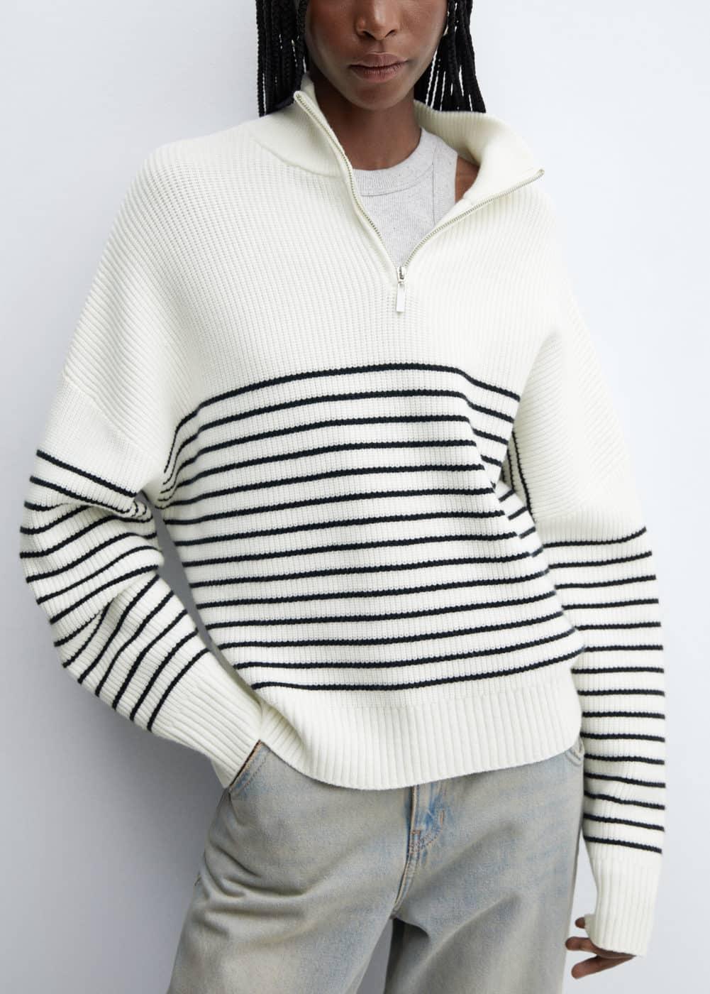 MANGO Stripe Half Zip Sweater Product Image