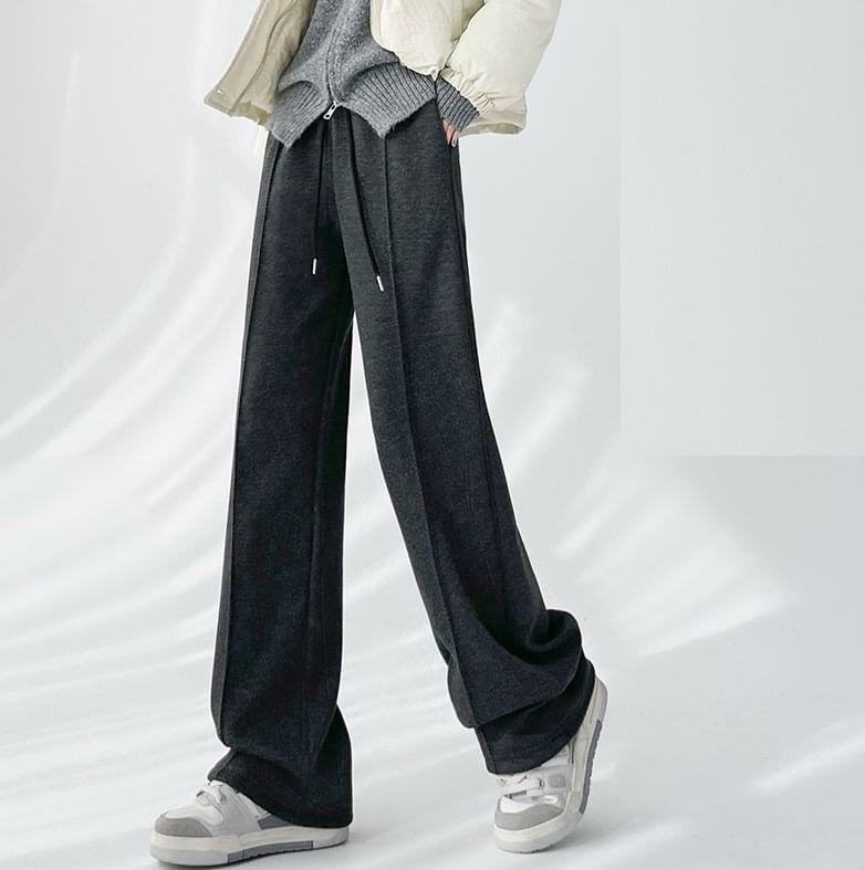 Drawstring Waist Herringbone Wide Leg Sweatpants Product Image