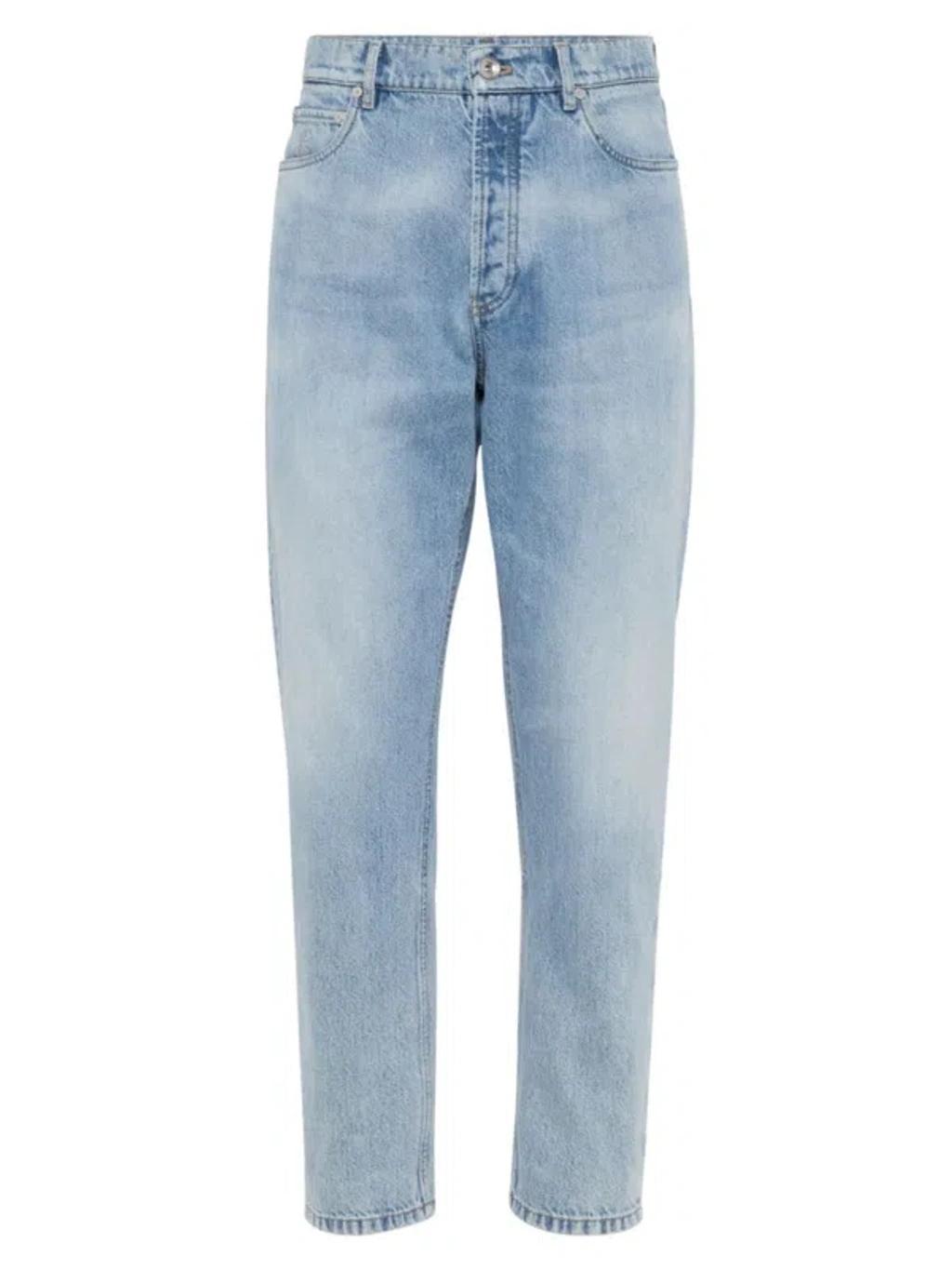 BRUNELLO CUCINELLI Men's Denim Iconic Fit Five Pocket Jeans In Light Blue Product Image