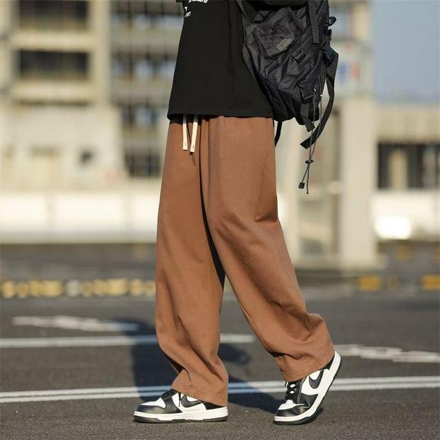 Drawstring Waist Plain Loose Fit Pants Product Image