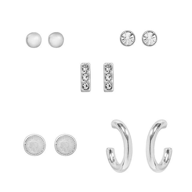 LC Lauren Conrad Silver Tone Crystal Crackle Delicate 5-pack Earrings Set, Womens, White Product Image