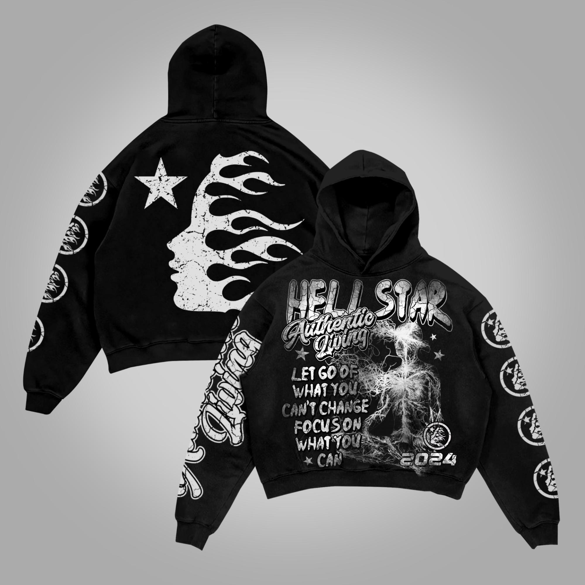 Sopula Hellstar-Real Wise Vintage Print Pattern Cotton Pocket Hoodie Product Image