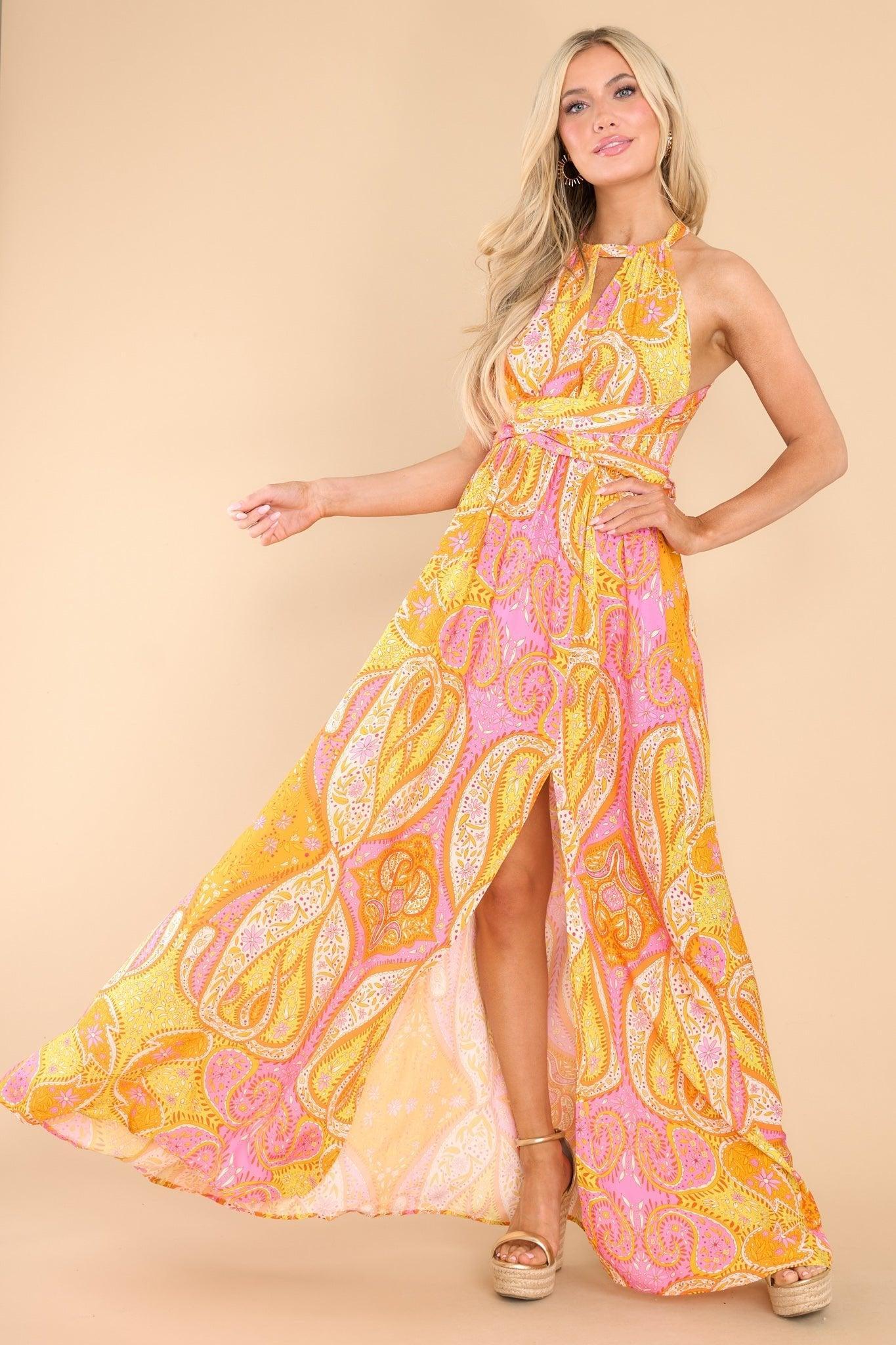 Meant For Me Tangerine Print Maxi Dress Orange Product Image