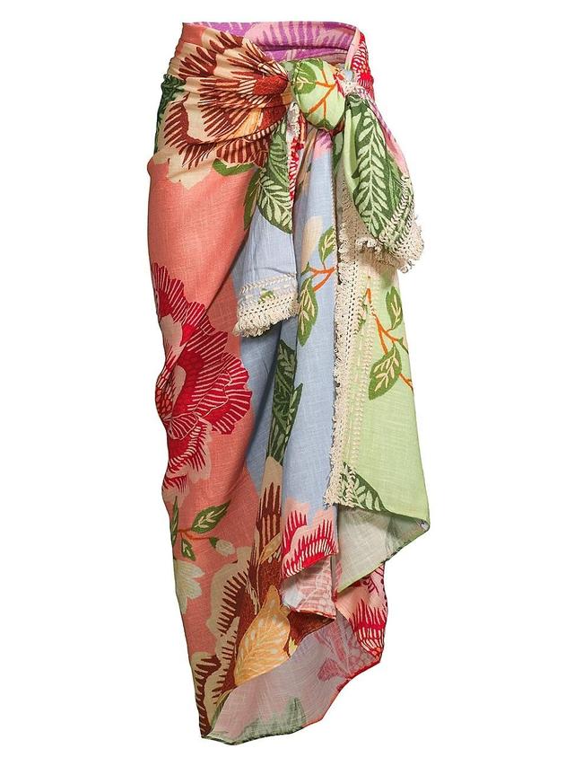 Womens Flower Scarves Cotton Sarong Product Image