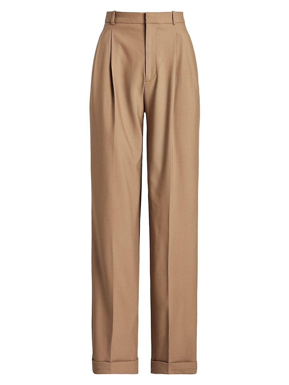 Womens Wool Pleated Wide-Leg Pants product image