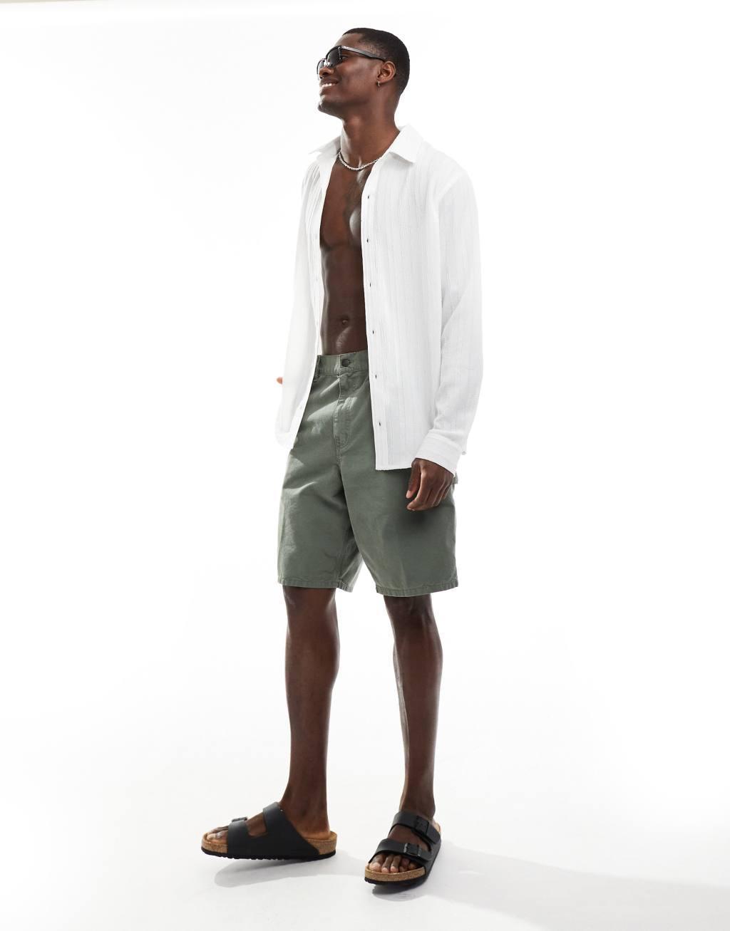 South Beach textured long sleeve beach shirt in white Product Image