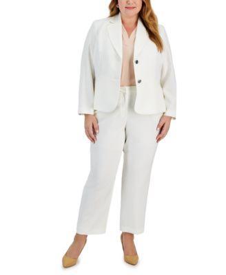 Plus Size Notched-Collar Blazer & High-Rise Pant Suit Product Image