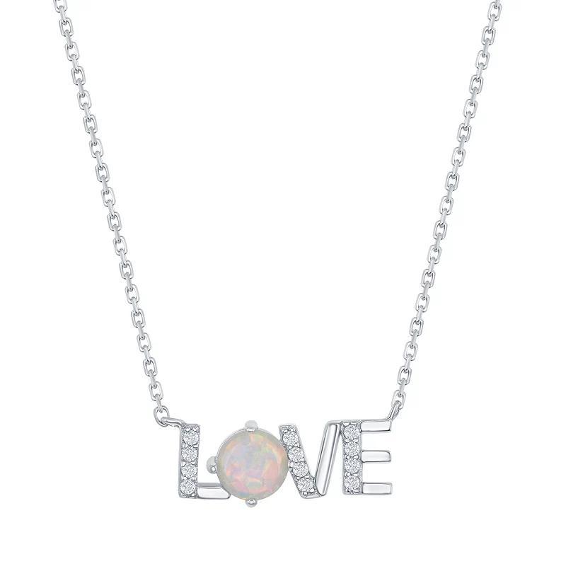 Sterling Silver White Opal Love Necklace, Womens Product Image