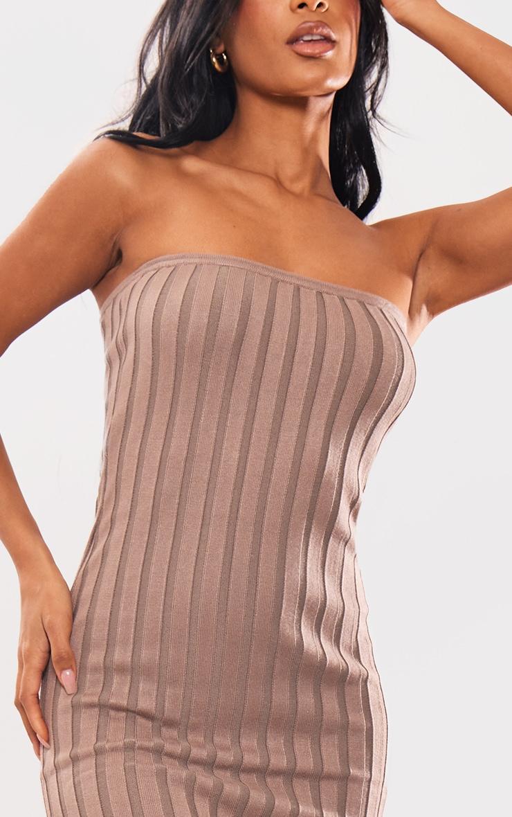 Taupe Wide Rib Knit Bandeau Midaxi Dress Product Image