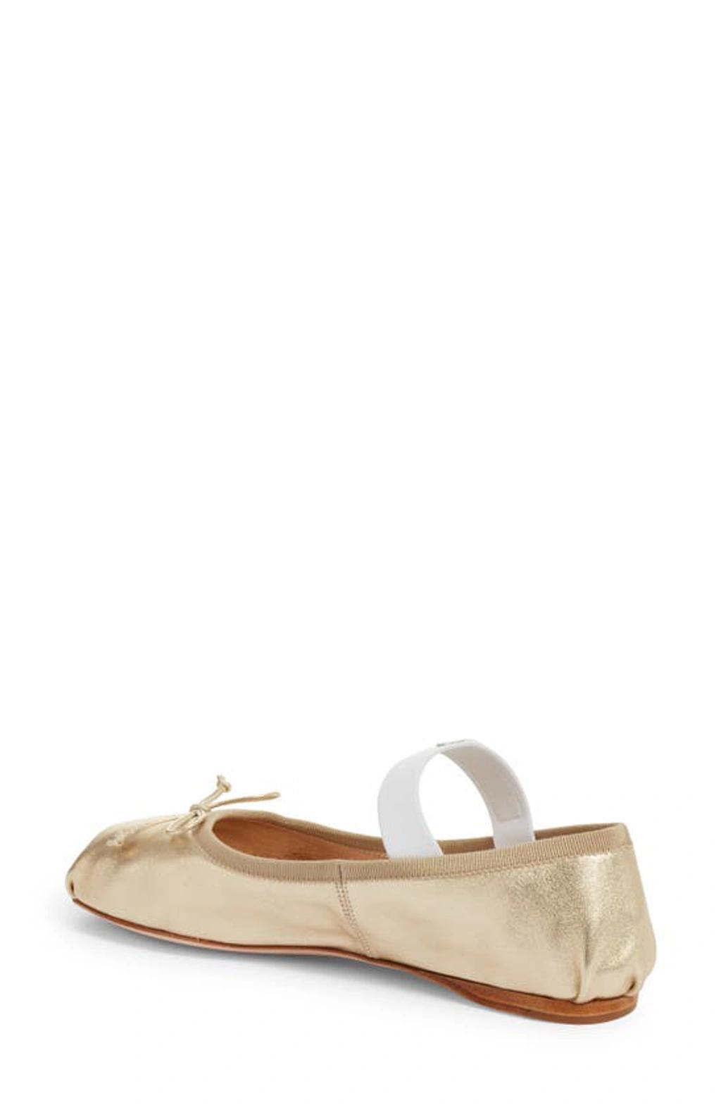 Metallic Logo-band Ballerina Flats In Gold Product Image