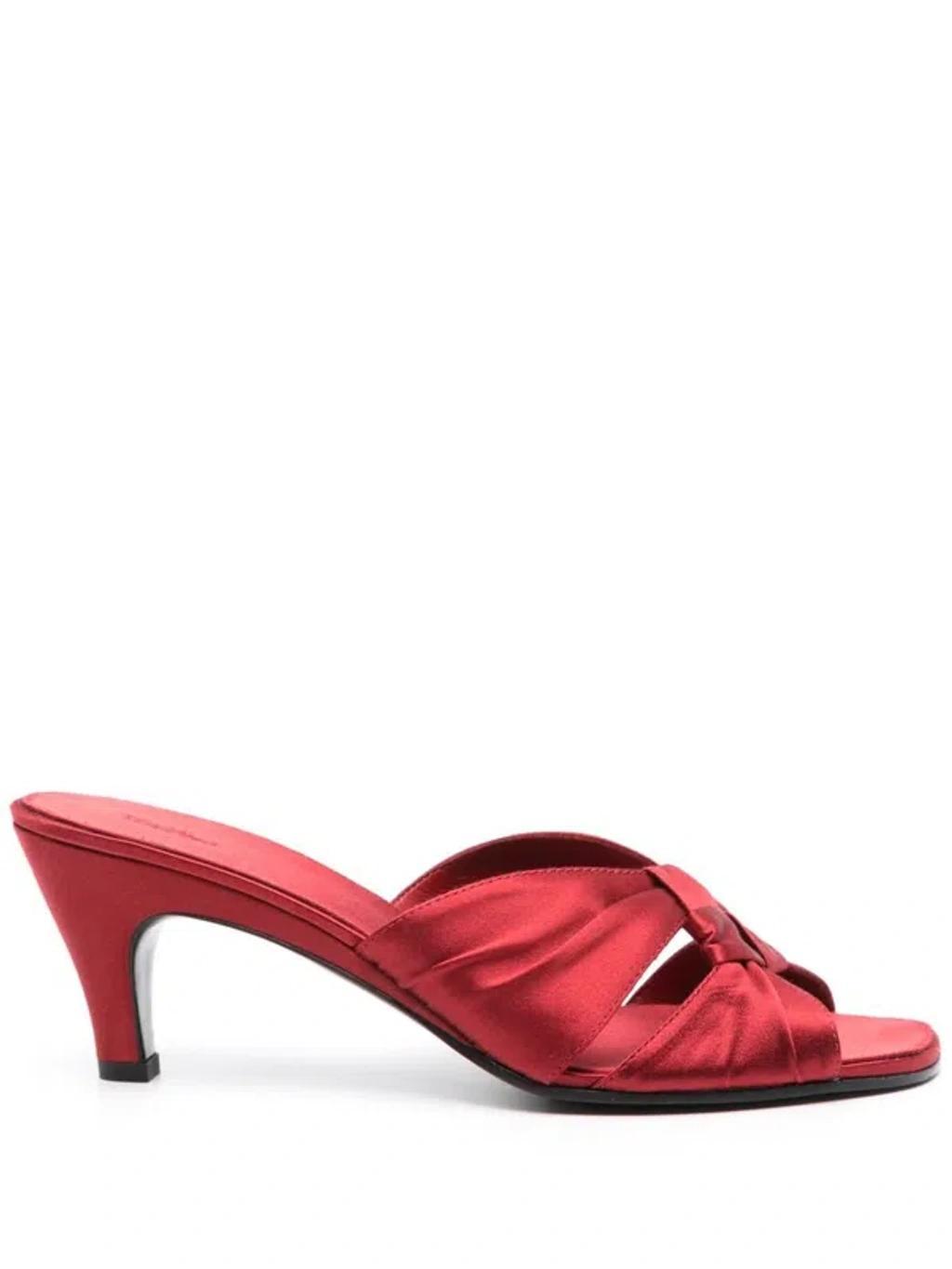 Silk Knot Mule Sandals In Red Product Image