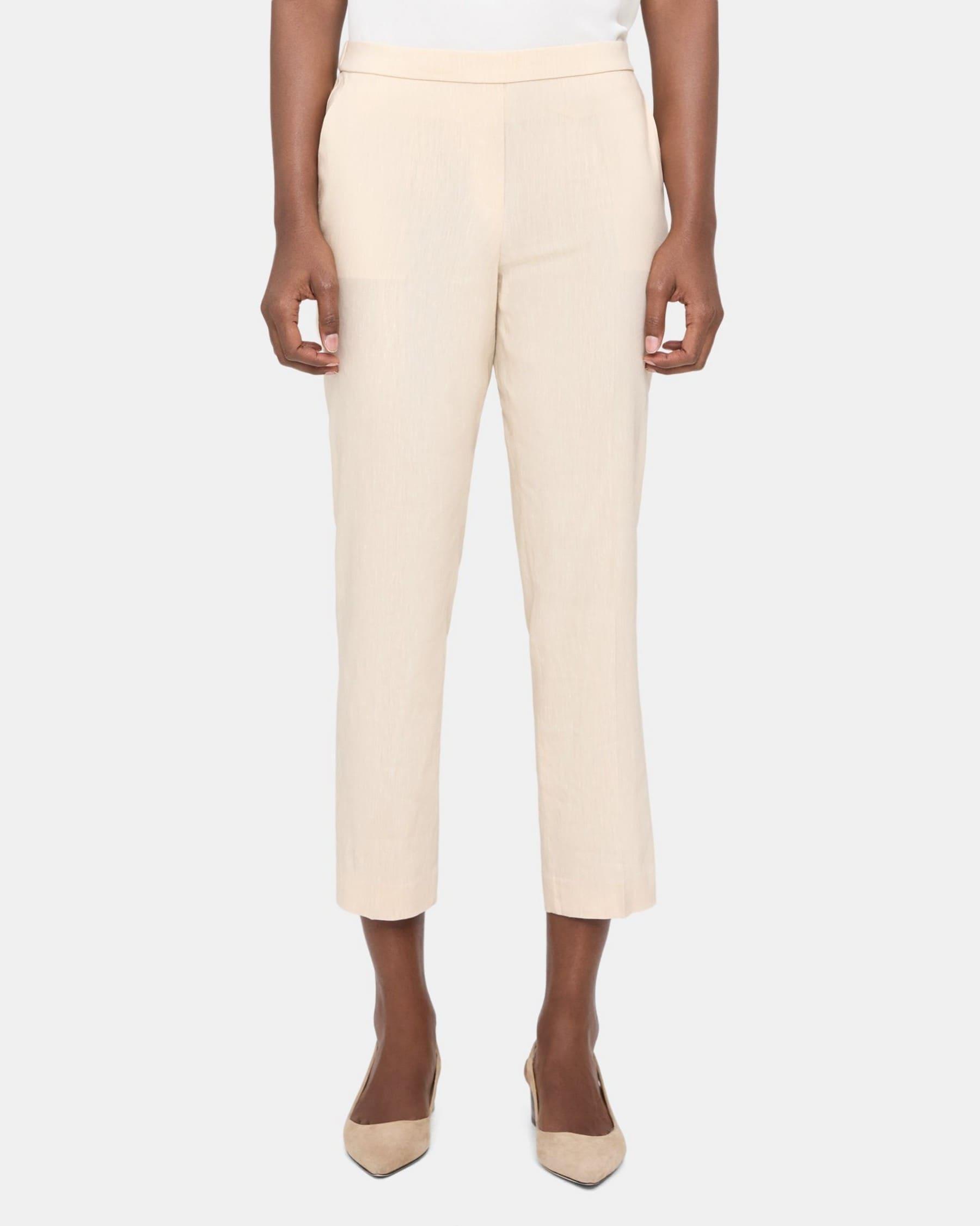 Slim Cropped Pull-On Pant in Linen Blend Mélange Product Image