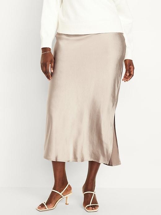 High-Waisted Satin Midi Slip Skirt Product Image